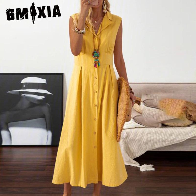 

Платье А-силуэта Элегантное платье Beauty Lady Однобортное длинное платье с большим подолом Однотонное XXL жёлтый