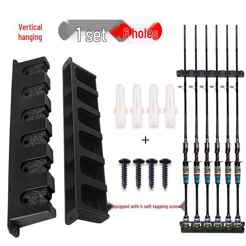 Wall-Mounted 6-Hole Multifunctional Fishing Rod Display and Storage Rack