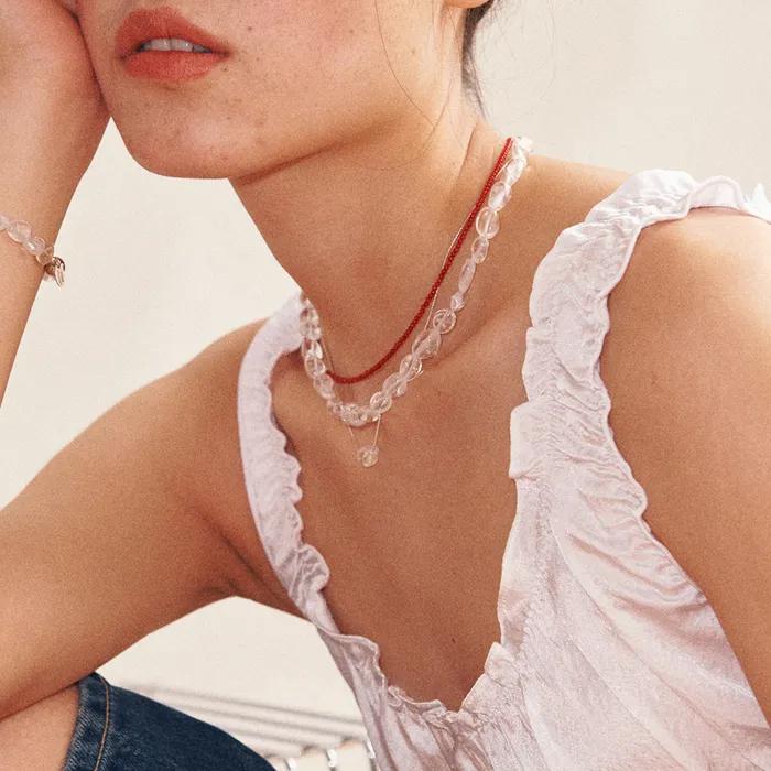 925silver Pebble Quartz Gem Necklace