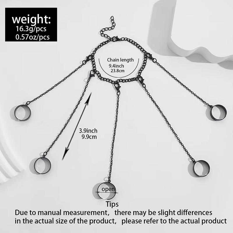 Punk Geometric Black Color Chain Wrist Bracelet Ring For Women Men Open Ring Copper Link Chain Girls Cool Design Fashion Jewelry