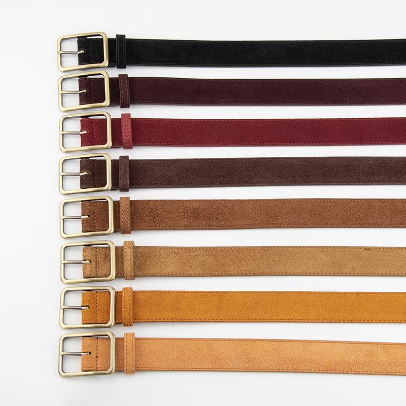 Korean Version of Simple Square Buckle Versatile Suede Belt for Women High-end Frosted Retro Dress Belt Leather Belt