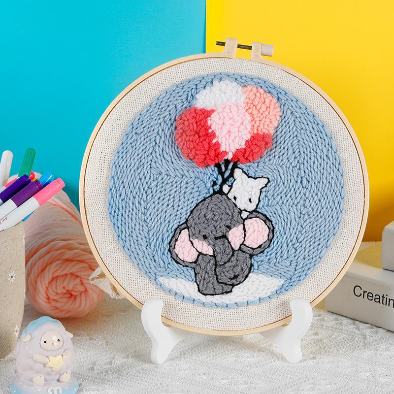 Russian DIY Punch Needle Embroidery Kit: Includes Yarn, Needle, Latch Hook, & Hoop for Knitting & Ornament Crafting
