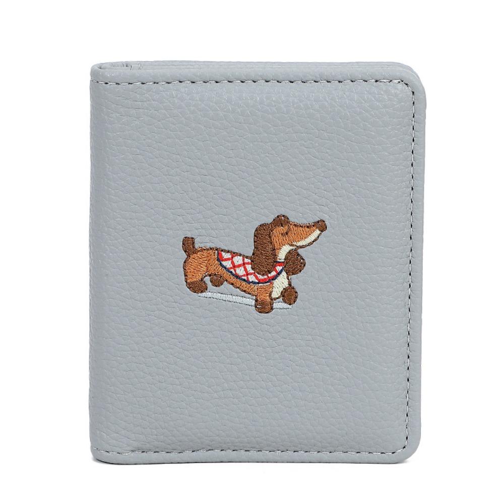 PU Leather Sausage Dog Organ Card Bag Solid Color Leather Card Holder Short Coin Purse  Work