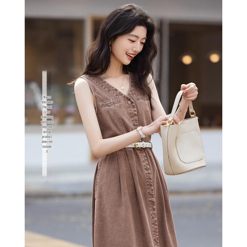 

Demana Women s Summer V-Neck A-Line Denim Midi Dress XL