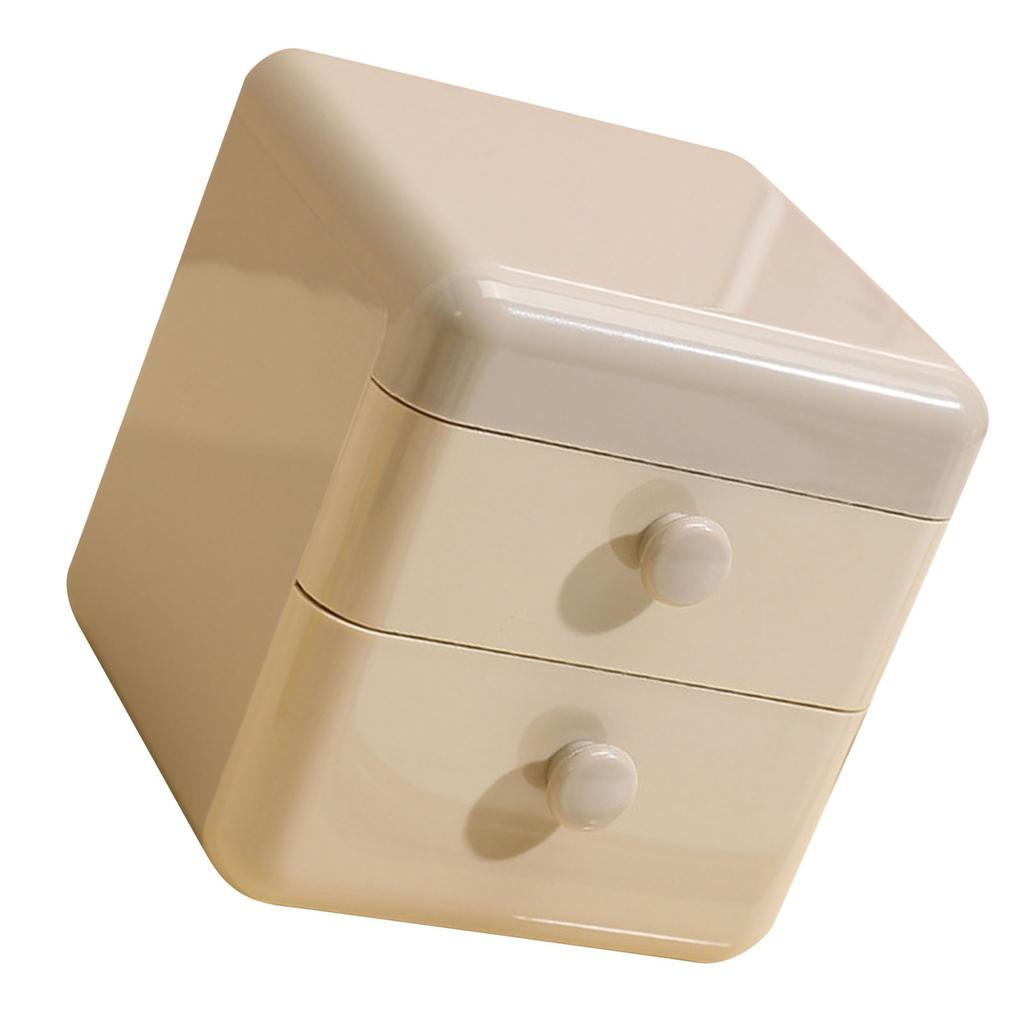 Desk Storage Box with 2 Drawers and   Lid Plastic Cute     Desktop Jewelry Stationary   for Home Dorm