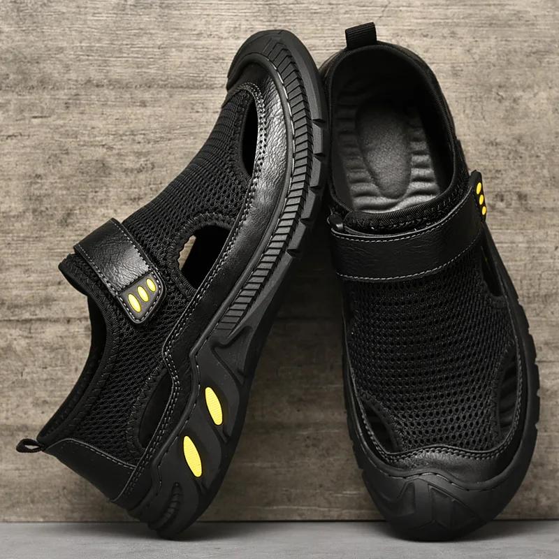 Men's Sandals Closed Shoes Summer Slippers Mesh Breathable Outdoor Non Slip Wear Resistant Casual Shoes Beach Sports Hiking
