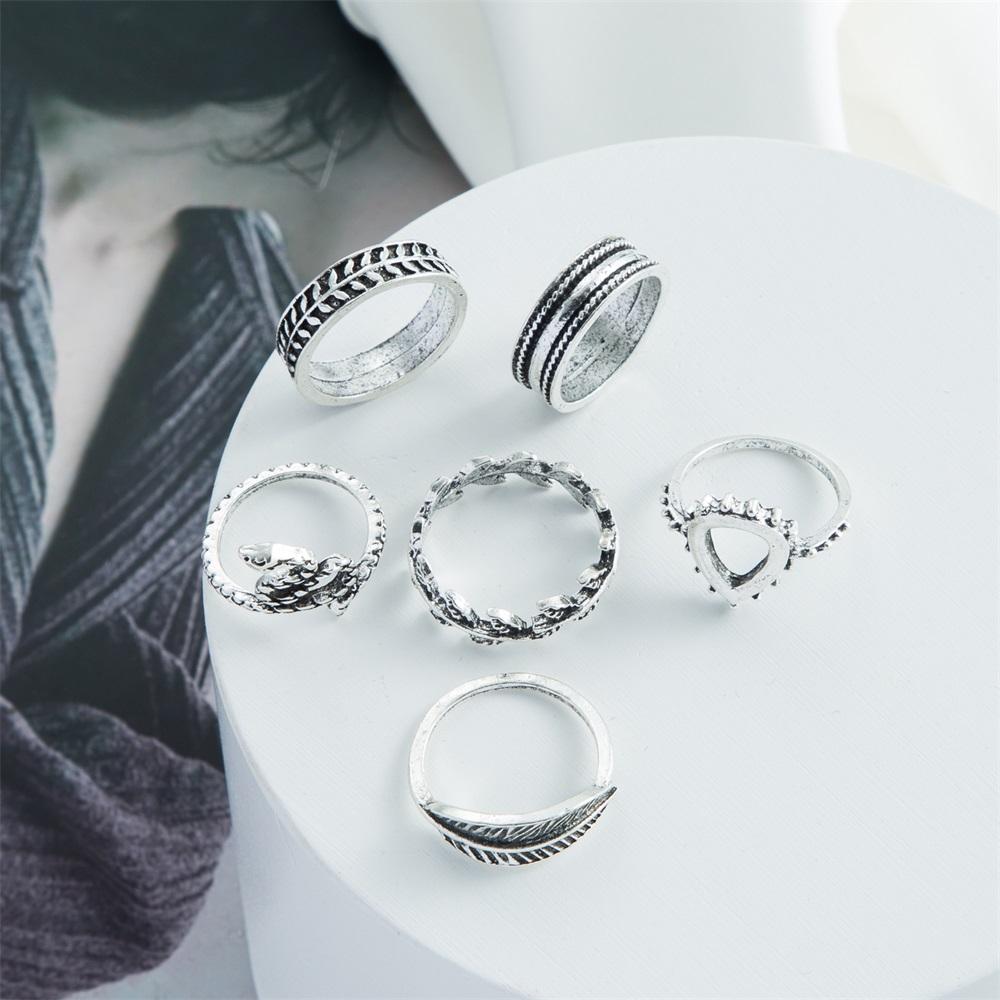 Retro ovaler Ring sechsteiliges geometrisches Ring-Set schlichter Ring beliebter Damenschmuck