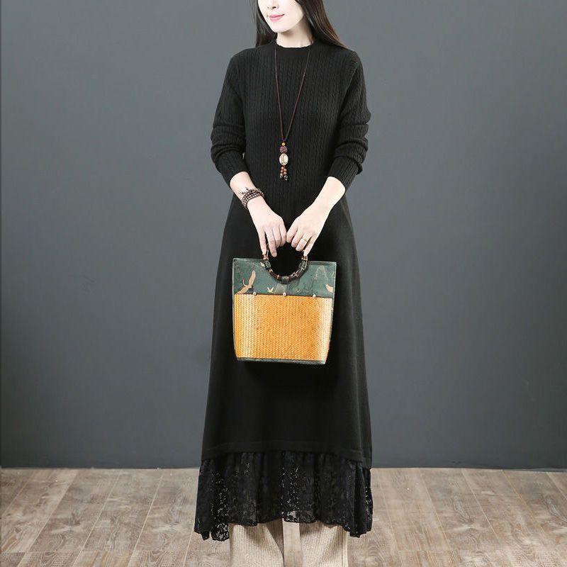 Semi-turtleneck Sweater Knitted Dress Autumn and Winter New Plus Size Women's Clothing Mother with Coat Knee-length Skirt