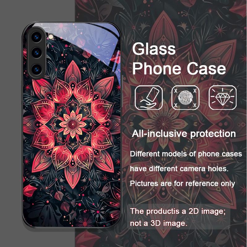 Vintage Mandala Lotusblumenmuster Gehärtetes Glas Handyhülle für Samsung Galaxy S25 Ultra S24 S23 Plus S22 S21 S20 FE 5G Cover