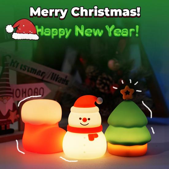 Christmas Night Light Bedside Touch Lamp with Color Changing Rechargeable Silicone Nightlight for Kids' Bedroom