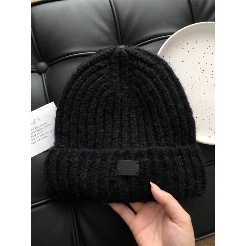 Japanese Style Small Blue Knitted Hat with Large Head Circumference and Face Women's Autumn and Winter Ear Protection Warm Woolen Hat for Men