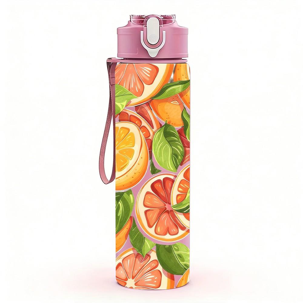 1PC Mixed Citrus Orange Slice Print 750ml Color Plastic Sports Water Bottle Leakproof Flip Straw Lid Suitable for Sports Office Home Use