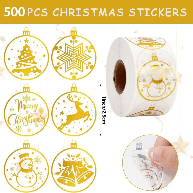 500Pcs Party Christmas Gift Wrapping Label Scrapbook Cute Stationery Decals Round Transparent Christmas Snowman Stickers