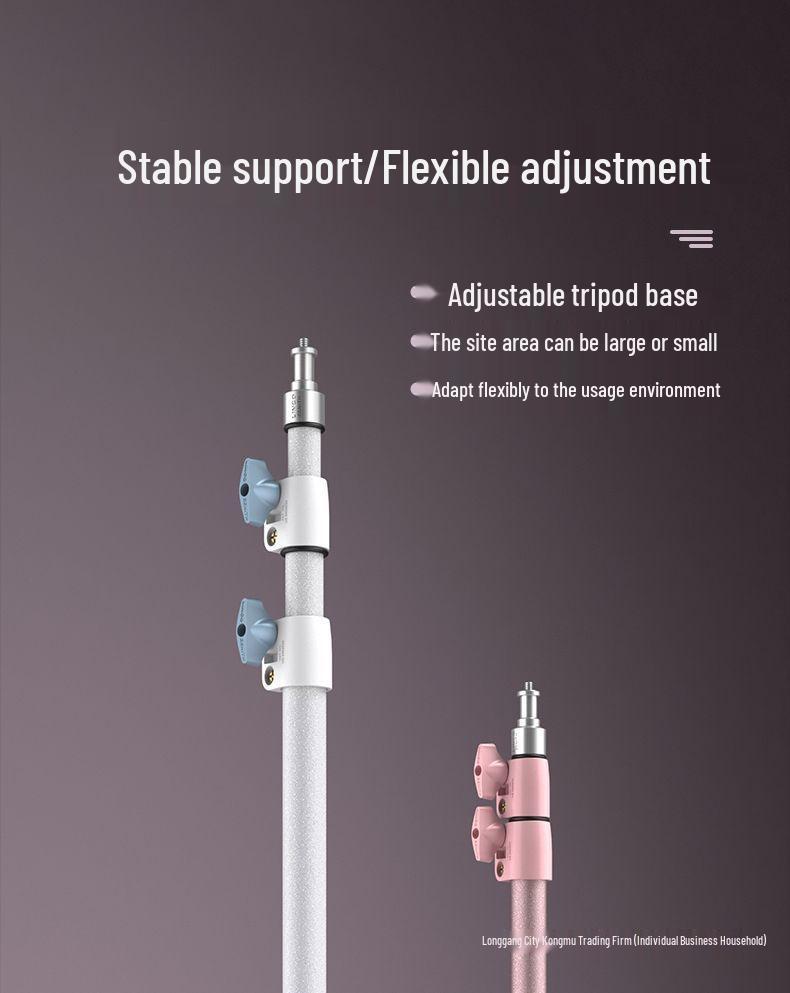 1.7m Portable Pink Tripod with Gilded Micro-Frosted Metal Finish and Phone Fill Light.