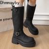 Autumn Winter Thick Heel Women Long Boots Fashion Slip On Slimming Shoes Vintage Ladies Knight Botas