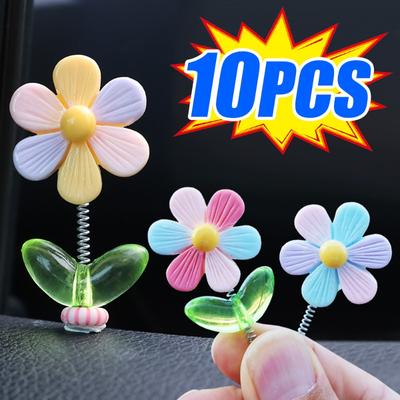 Rainbow Flower Car Ornaments Dashboard Rearview Mirror Shake Head Little Yellow Chicken Colorful Flower Decorative Accessories