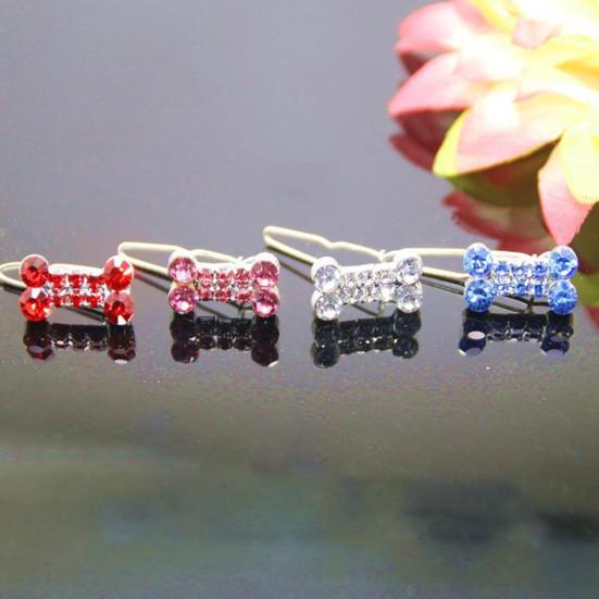 Pet Barrettes Rhinestone Inlaid Pet Grooming Anti-fade Novelty Dogs Bone Hair Clips for Long-haired Dog
