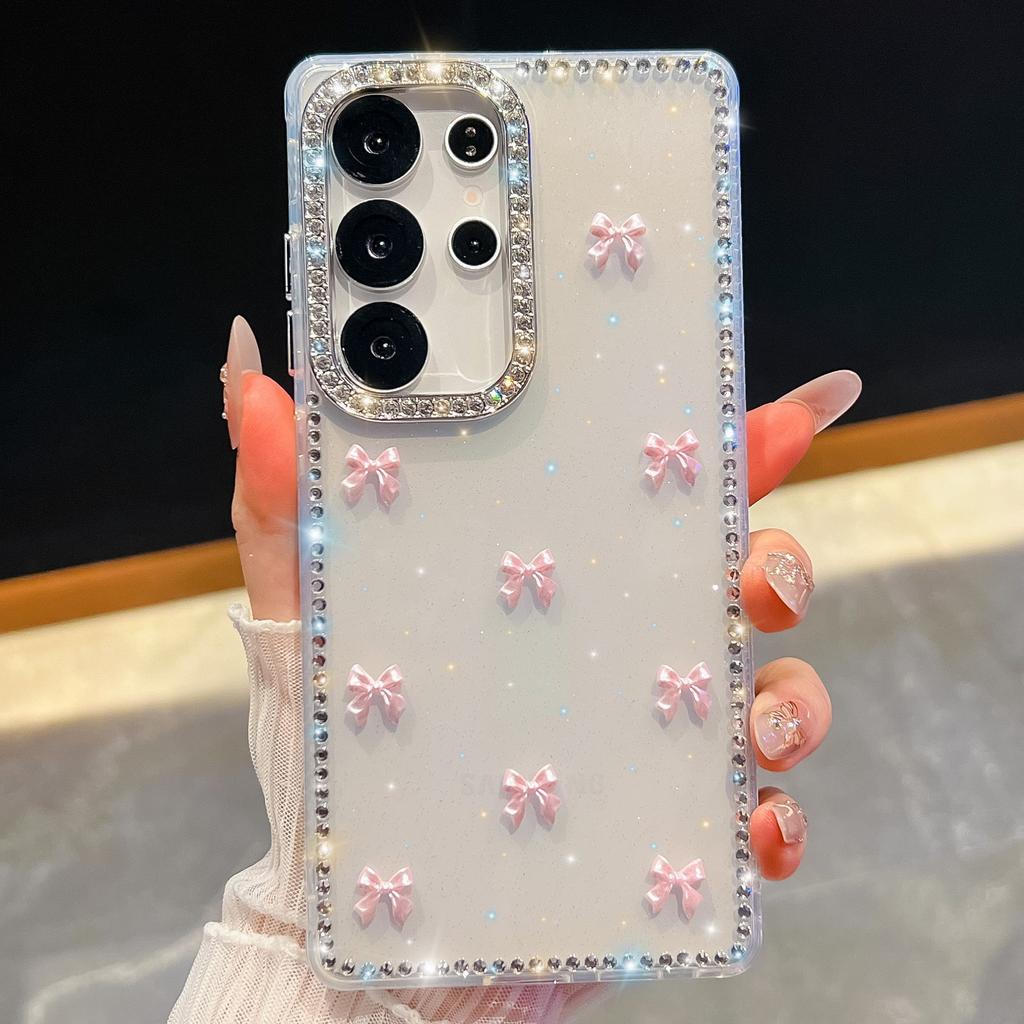 Suitable for Samsung Galaxy A17 Flash Diamond Aurora Bow S25 Ultra Glitter Powder Luxury A56 Mobile Phone Case