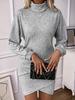 2024 Höst/Vinter Enfärgad Höghals Slim Fit Långärmad Oregelbunden Klänning