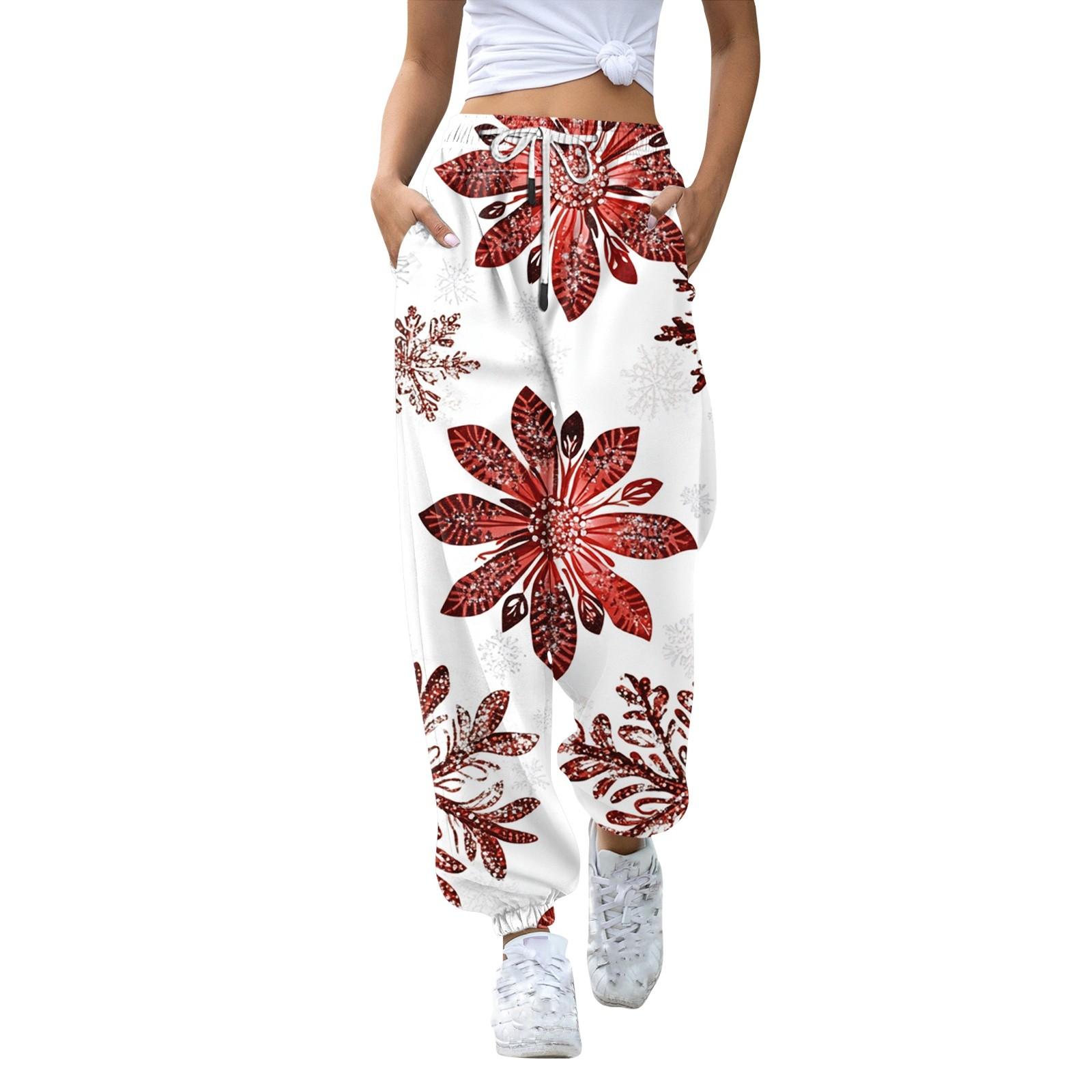 

Жіночі повсякденні модні повсякденні штани з різдвяним принтом Спортивні штани Довгі штани Штани на шнурках з еластичною талією і манжетами S коричневий