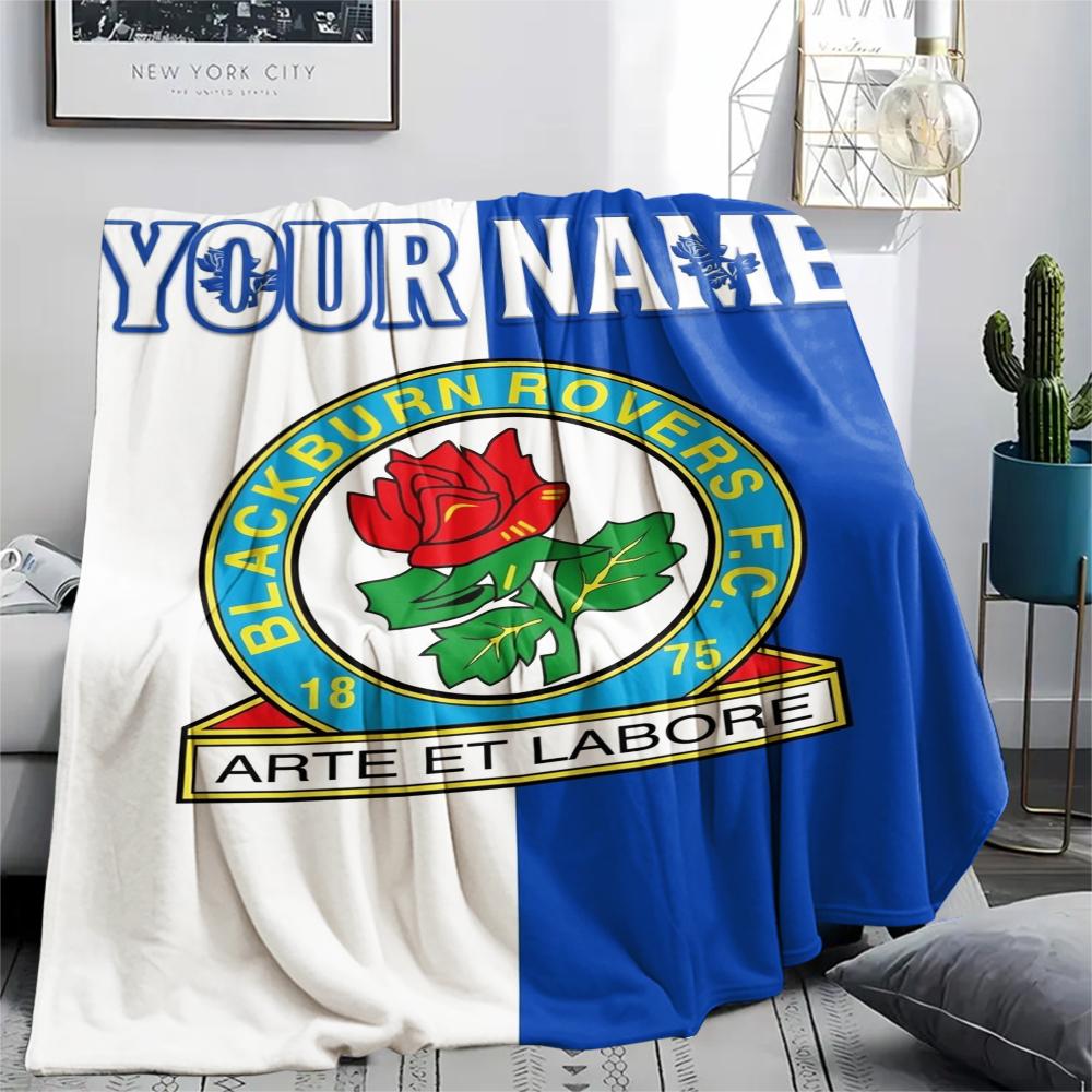 1PC Custom Name Blackburn Rovers Patterned Flannel Blanket Suitable For All Seasons for Home Decor Warmth and Comfort Gifts Holiday Present
