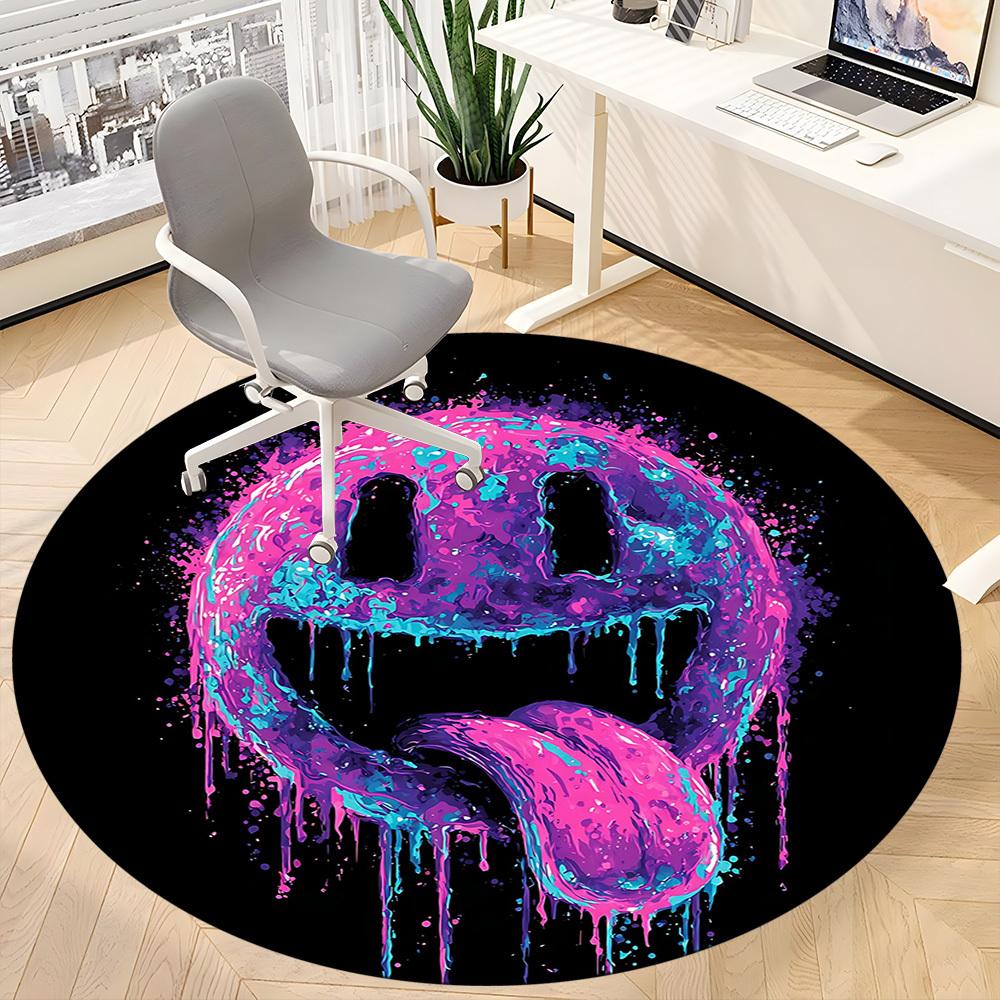 1pc Smiley Face Office Round Area Rug, Indoor Mat Suitable For Office, Under Office Chairs Bedroom Living Room Home Decor, Room Deco