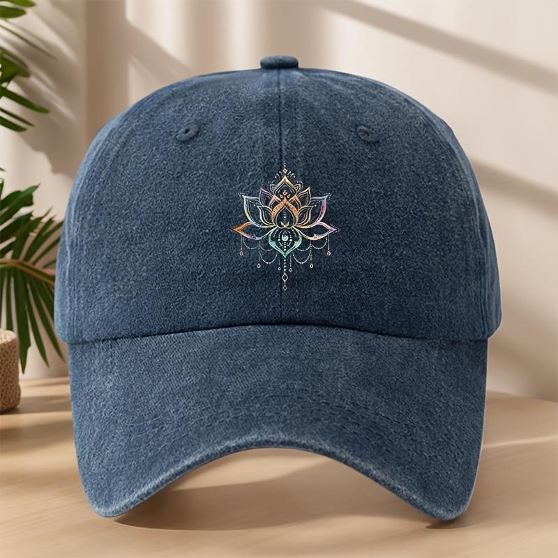 Vintage Versatile Cartoon Lotus Print Washed Vintage Soft Top Sunshade Baseball Cap Unisex Outdoor Universal Baseball Cap