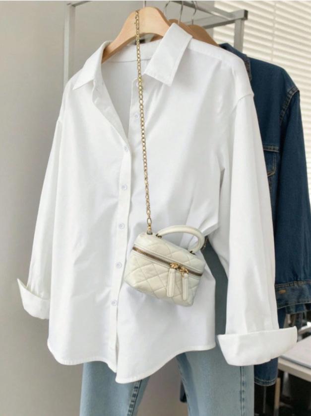 Women's Long Sleeve Blouse Turn Down Collar Elegant Casual Shirt Loose Fit Office Top For Spring Autumn
