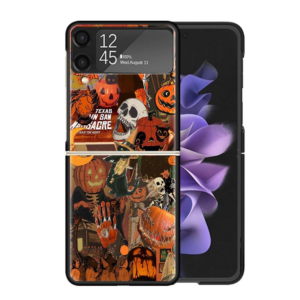Halloween Fall Art Witch Cat Clear Phone Case For Samsung Z Flip 7 6 5 4 3 Galaxy ZFlip7 ZFlip6 ZFlip5 ZFlip4 ZFlip3 5G Print Co