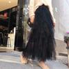 Jupe longue en tulle tutu tendance pour femme, jupe longue, style coréen, taille haute, plissée, noire, rose, printemps-été