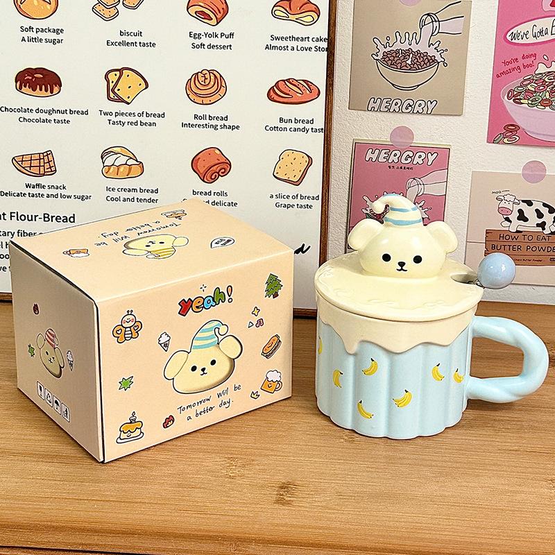 Funny Dog Ceramic Cup Souvenir Cup Household Water Cup with Lid Mug Birthday Gift Girl Coffee Cup