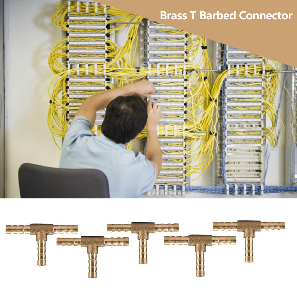 5 Stück Messing T 3-Wege Schlauchverbinder Tüllenanschluss Luft Wasser Öl Gas Kraftstoff (6mm)