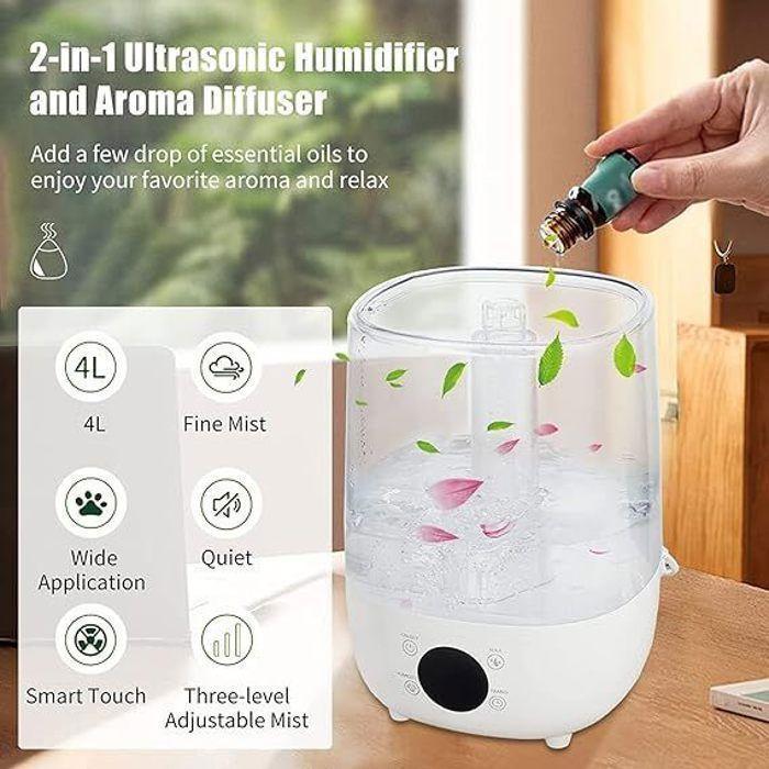 Humidificateur - Blanc - 4L - Silencieux - 3 modes de brouillard - Minuterie Auto Off