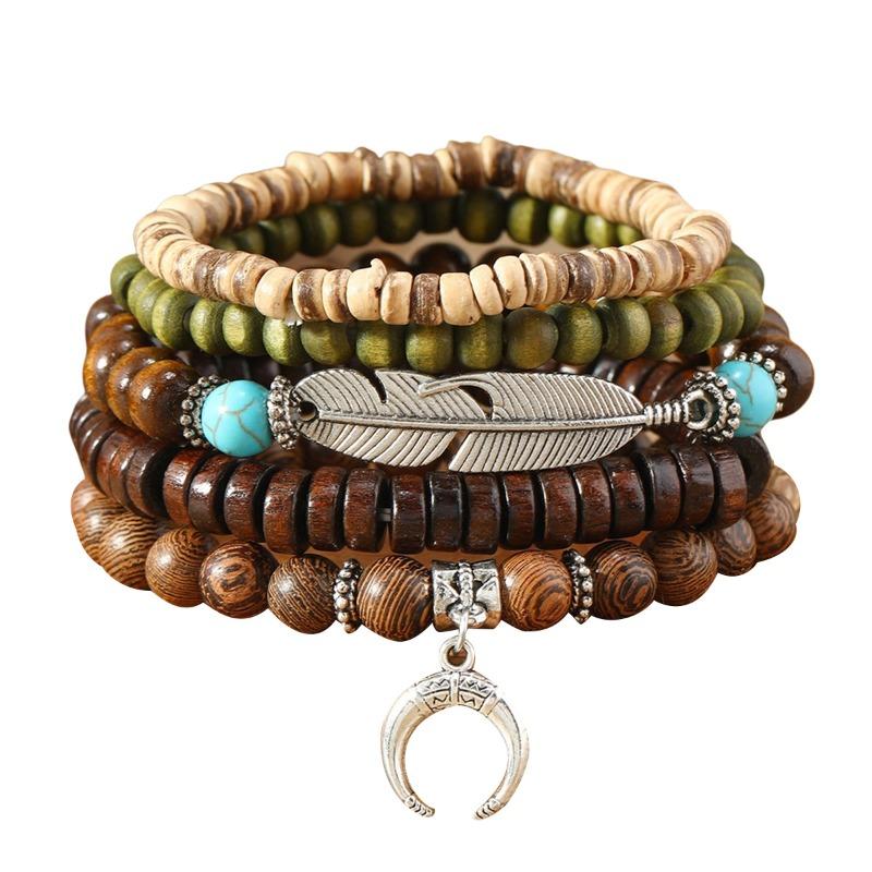 European, American Peace Tree Multi-piece Wooden Bead Beaded Bracelet Retro Simple Men's Personality Stacked Bracelet