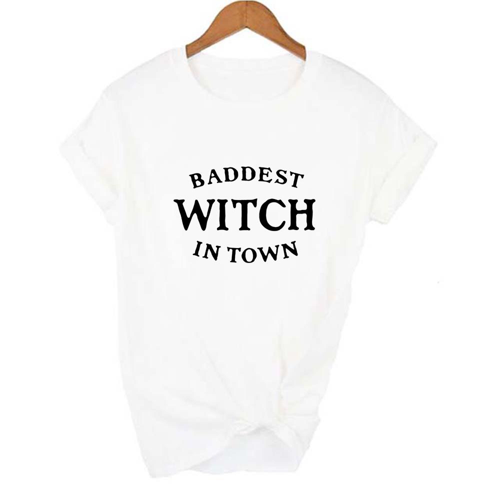 Baddest Witch In Town Damen Halloween T-Shirt Harajuku Gothic Kurzarm T-Shirts Grafik 90er