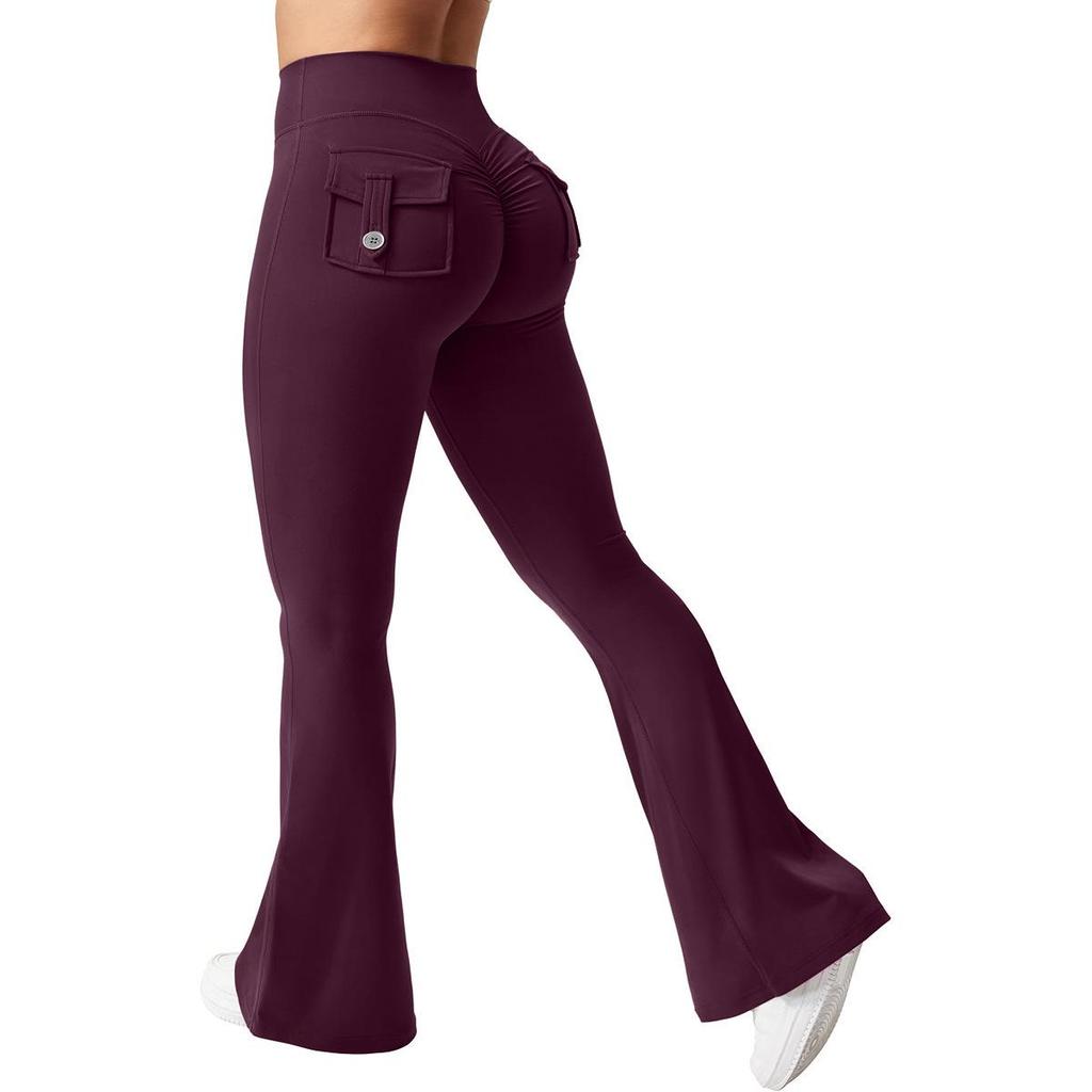 Custom Outdoor Peach Yoga Flare Pants - Stylish, Pocketed, Sport & Workwear for Women