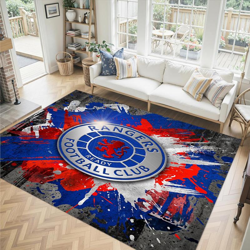 Rangers FC Design Crystal Velvet Carpet Cozy Non?Slip Printed Rug For Bedroom Living Room Entrance