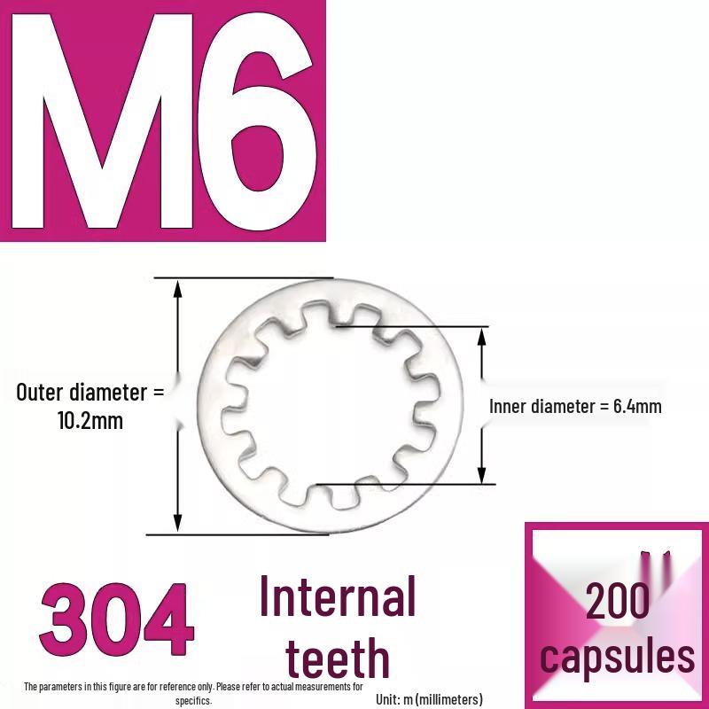 304 Stainless Steel External & Internal Tooth Lock Washer, Anti-Slip, Anti-Loosening, Size M6-M30