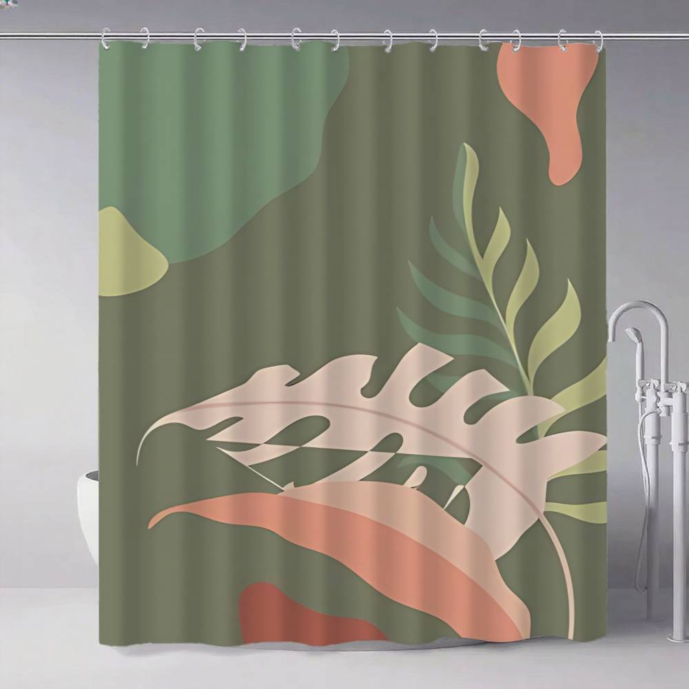 Orange Bohemian Leaves Shower Curtain, Bathroom Decorative Shower Curtain, Waterproof Curtain With Hooks