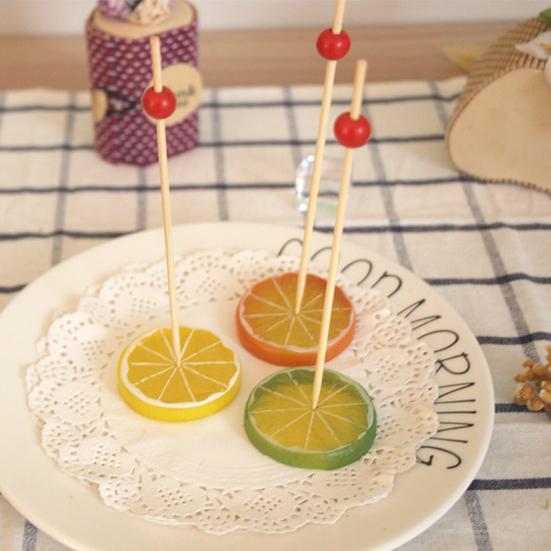 100Pcs/Bag Bamboo Stick Anti-crack Food Grade Smooth Wooden Bead Design Disposable Food Stick for Kitchen