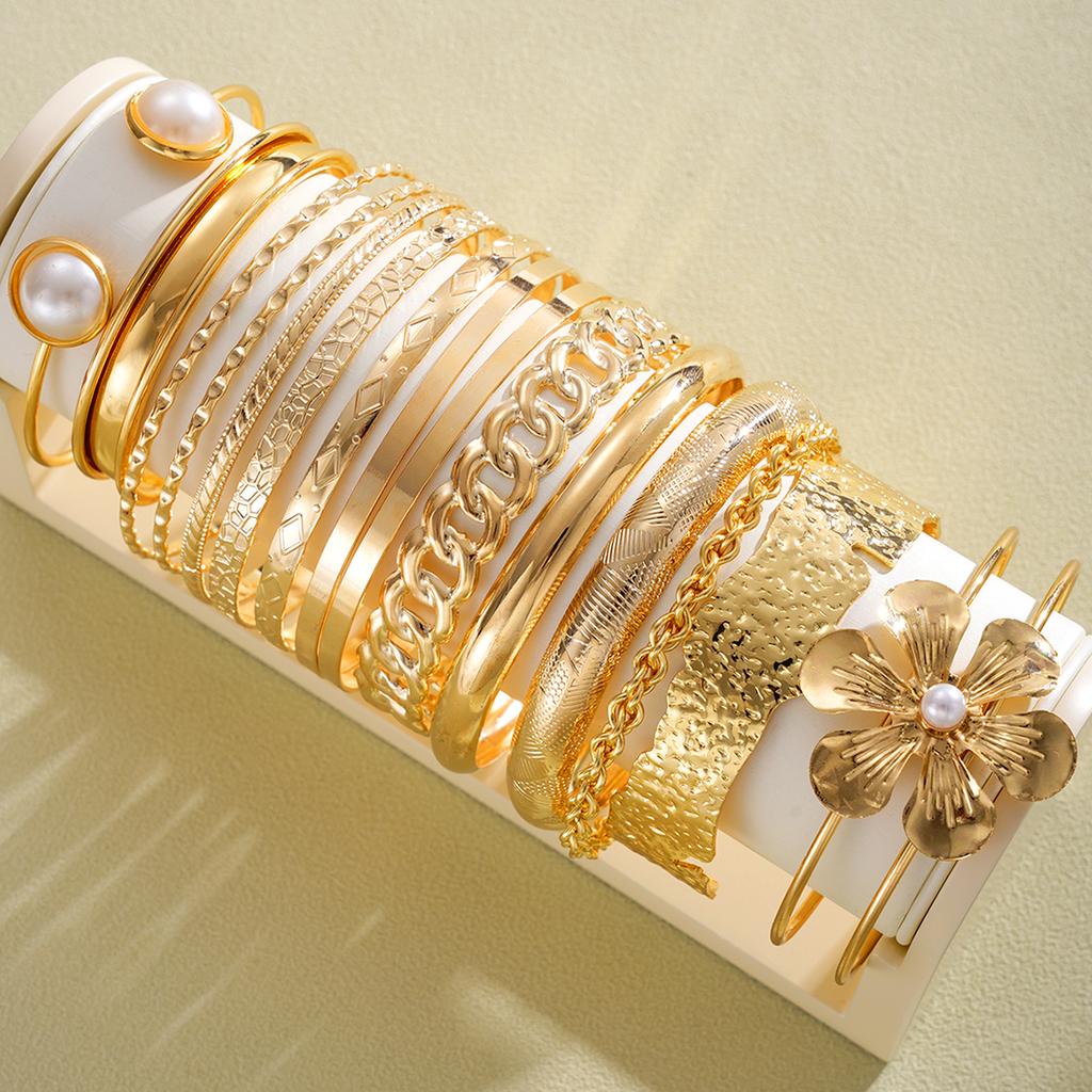 15pcs Punk Multilayer Bracelets Set For Women Elegant Delicate Twist Sparkling Adjustable Bangles Bracelets Jewelry Couples Gift