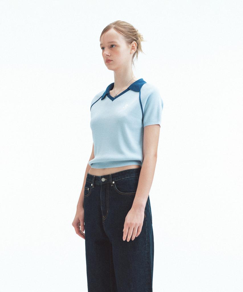 REST&RECREATION V-Neck Collar Knit Top - Sky Blue
