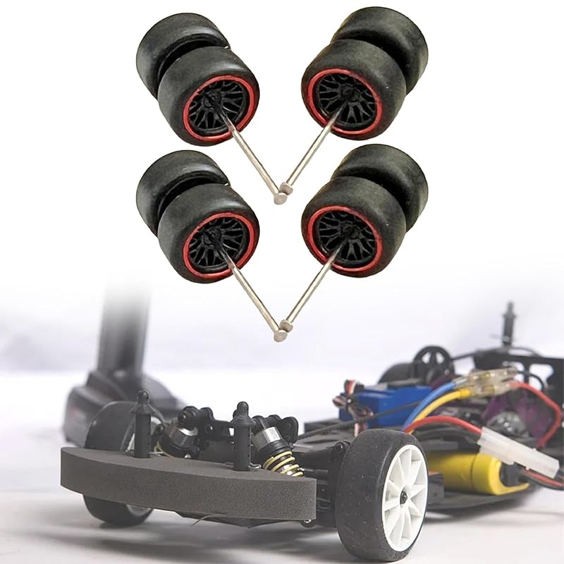 T Tooyful 8 pieces 1/64 scale wheel simulation model car wheels tires With miniature roll shaft collectible toys kids car models, red