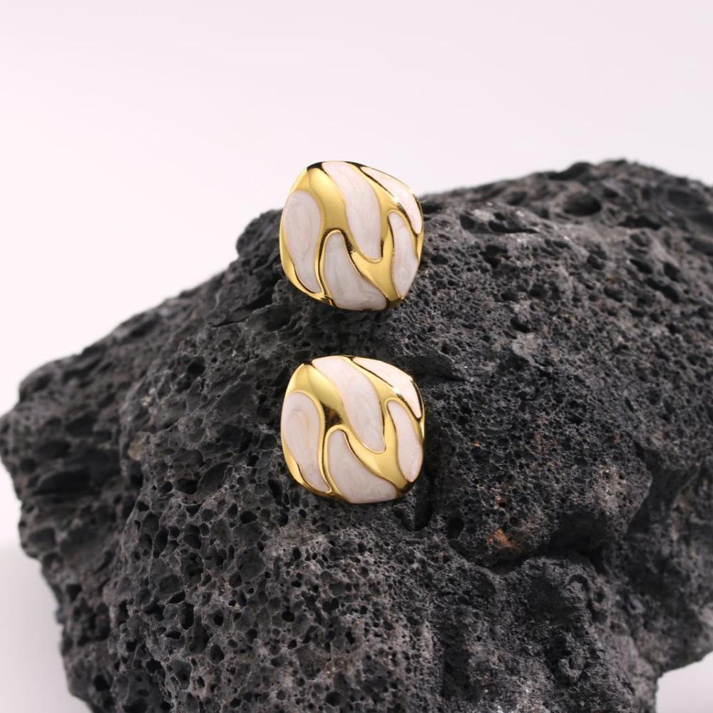 French Enamel Drip Oil Earrings: Stainless Steel, Irregular, Titanium Women's Luxury