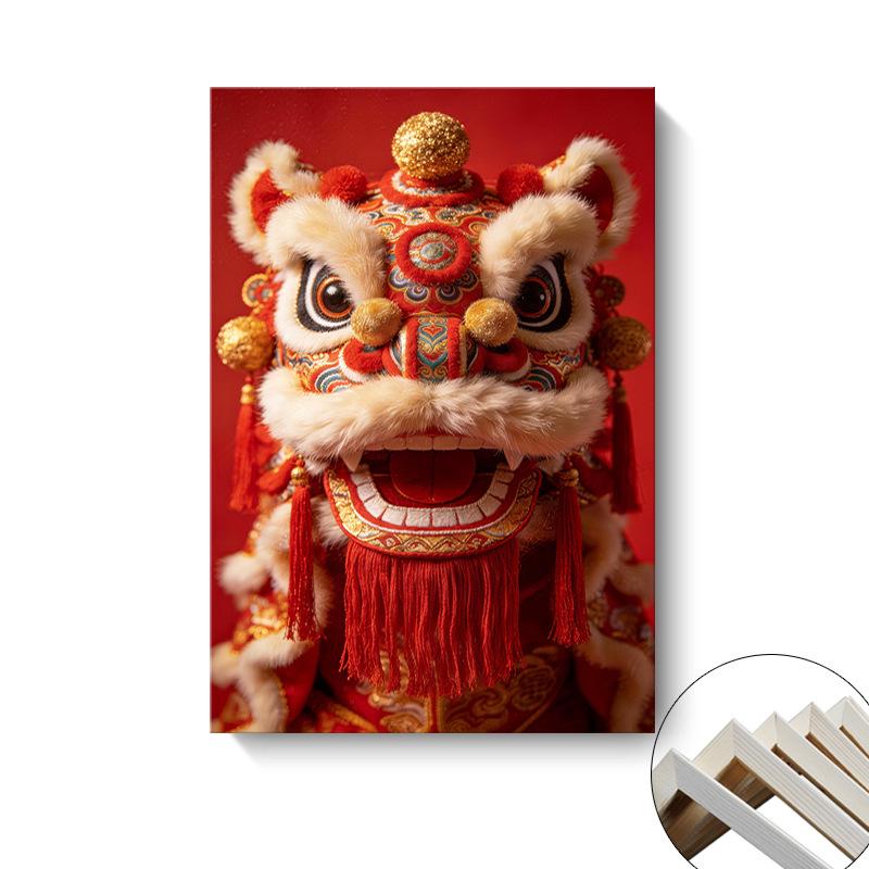 Chinese Festival Lion Dance Decorative Wall Art: Oil Canvas Mural