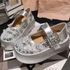 Fashion Summer New Flat Shoes Women Fashion Round Head Sequin Cloth Waterproof Table Anti-slip Wear-resistant Heel Shoes