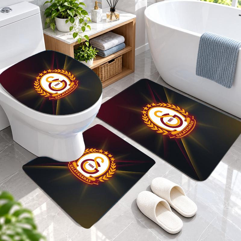 3Pcs Flannel Toilet Mat Set Galatasaray FC Bathroom Rug Bath Carpet Non Slip Home Decor