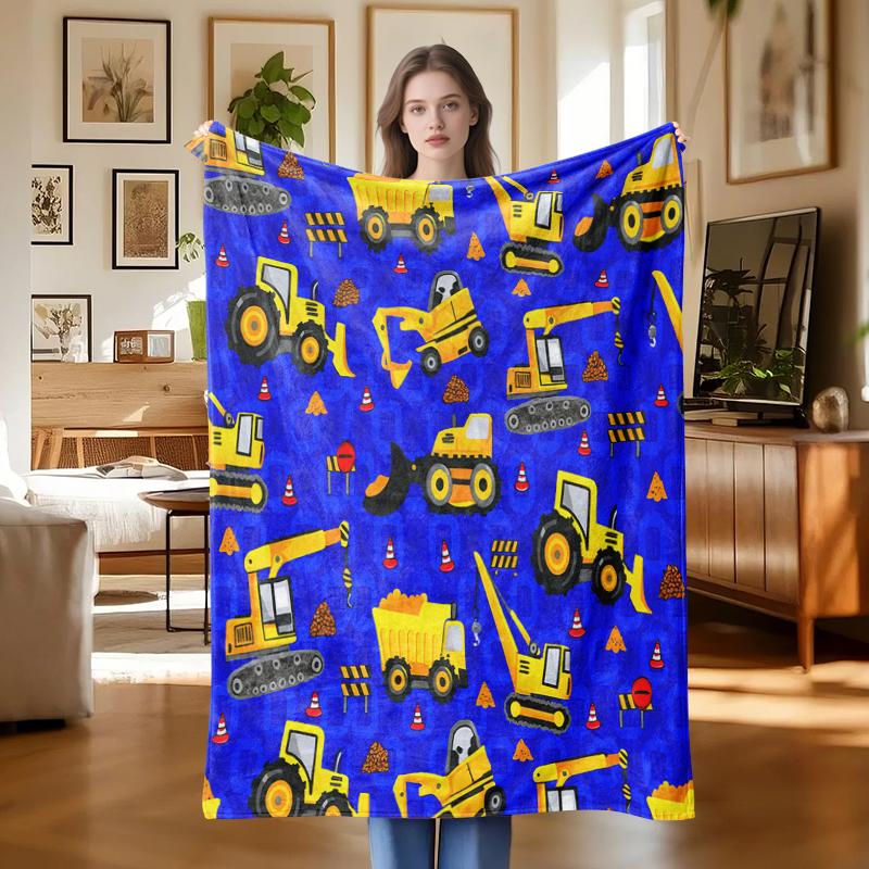 Excavator flannel blanket, nap blanket for travel sofa bed office home decoration, birthday holiday gift Halloween Christmas 130x150cm