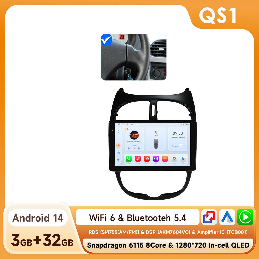 OSSURET Snapdragon 6115 Car Radio Autoradio for PEUGEOT 206 206SW 206CC 2001 - 2008 Carplay Android Auto Multimedia GPS 360 Cam Stereo