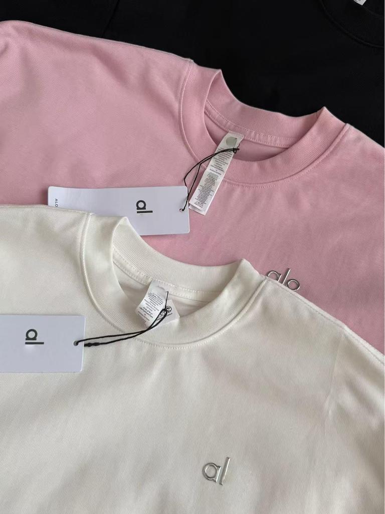 Aloyoga Damen Candy-Farbe Rundhals Locker Geschnitten Kurzarm T-Shirt